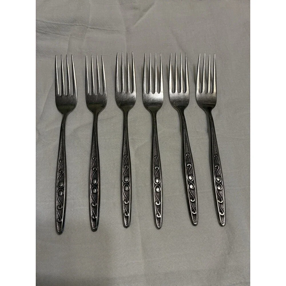 Vintage Hanford Forge RUTGERS Stainless Dinner Forks Lot Of 6 MCM Japan Flatware